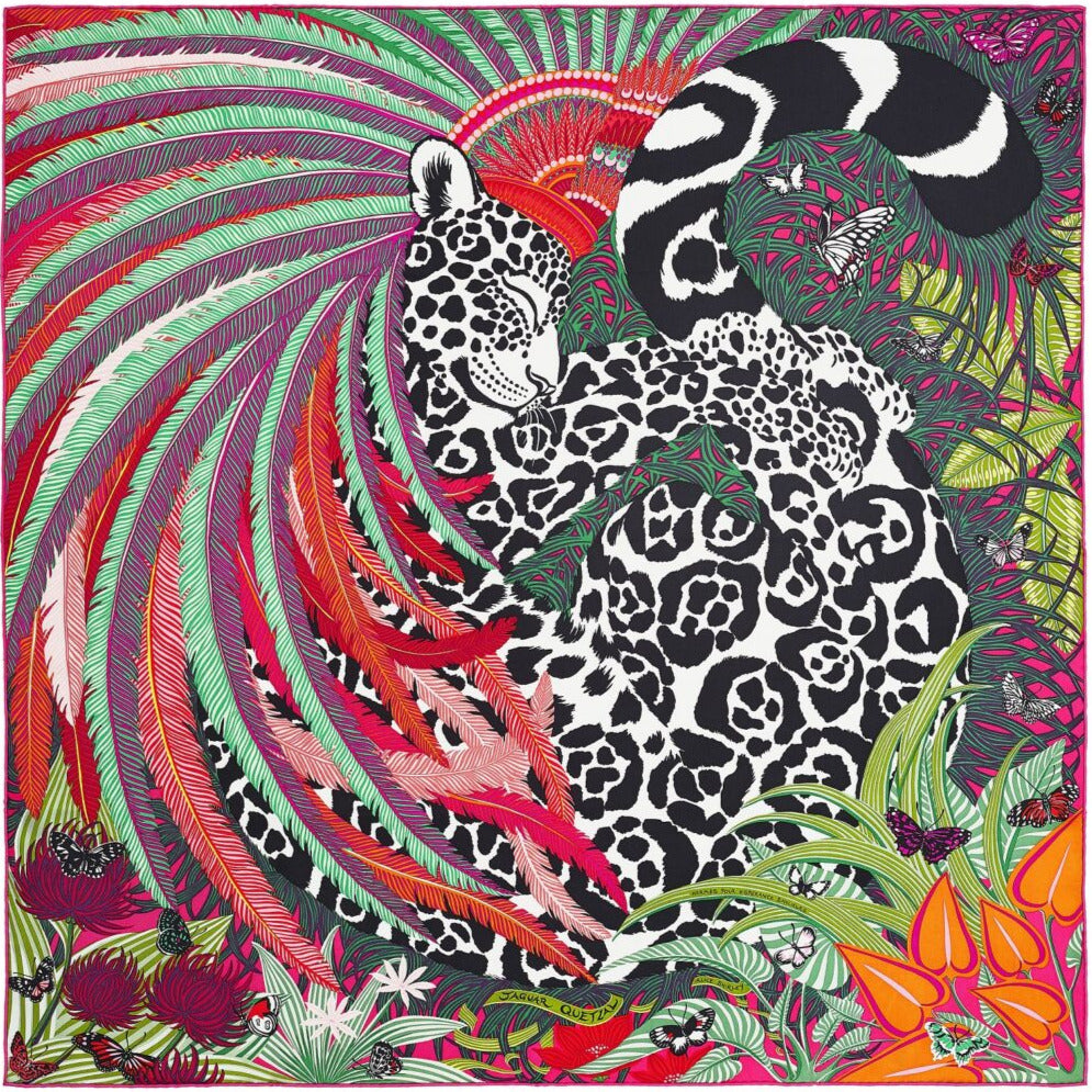 HERMES Jaguar Quetzal Scarf 90 cm Limited 300 Alice Shirley New
