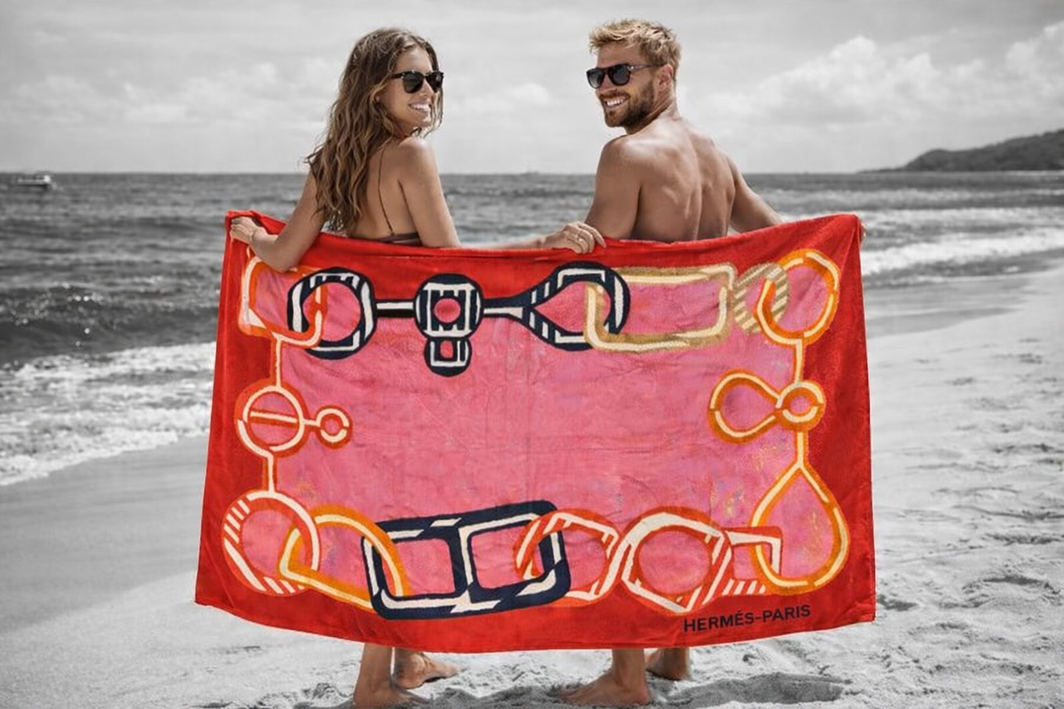 HERMES HEAVENLY BATH 魚デザイン タオルケット HERMES Beach Towel Tapis Nomade POISSON Fish Motif Cotton | eBay