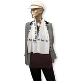 CELINE White/Navy Caleche Crepe of Silk Stole