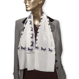 CELINE White/Navy Caleche Crepe of Silk Stole