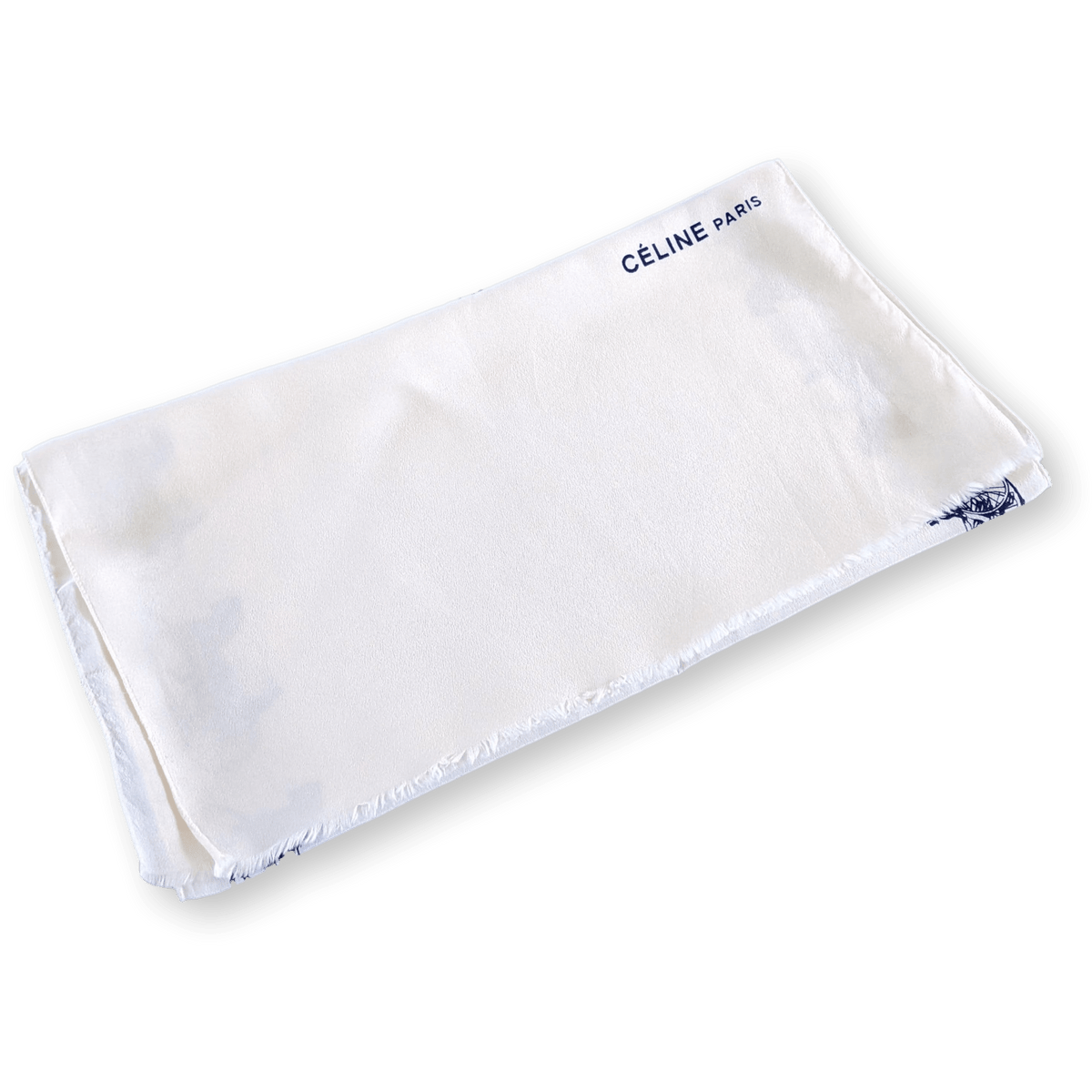 CELINE White/Navy Caleche Crepe of Silk Stole