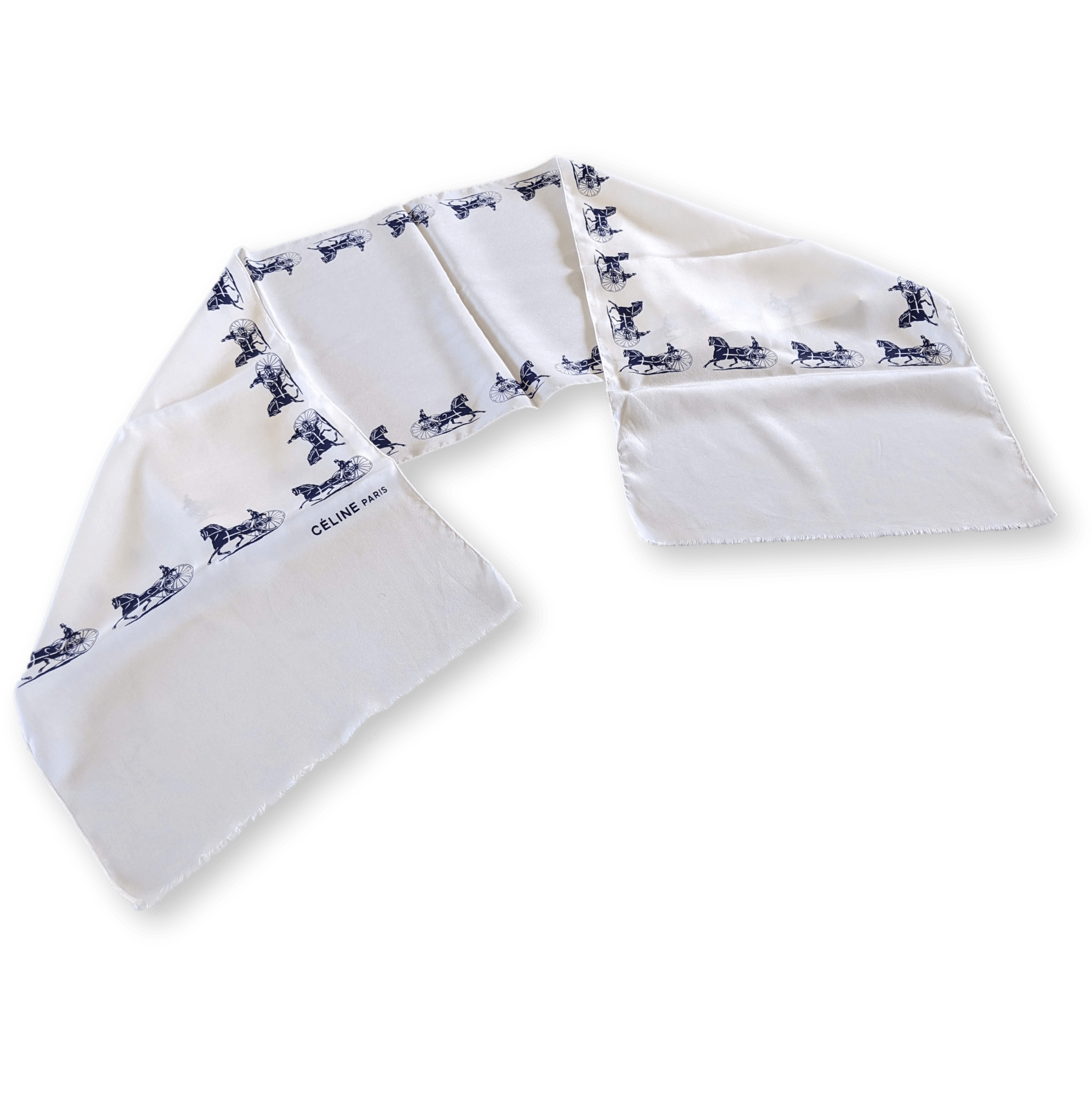 CELINE White/Navy Caleche Crepe of Silk Stole