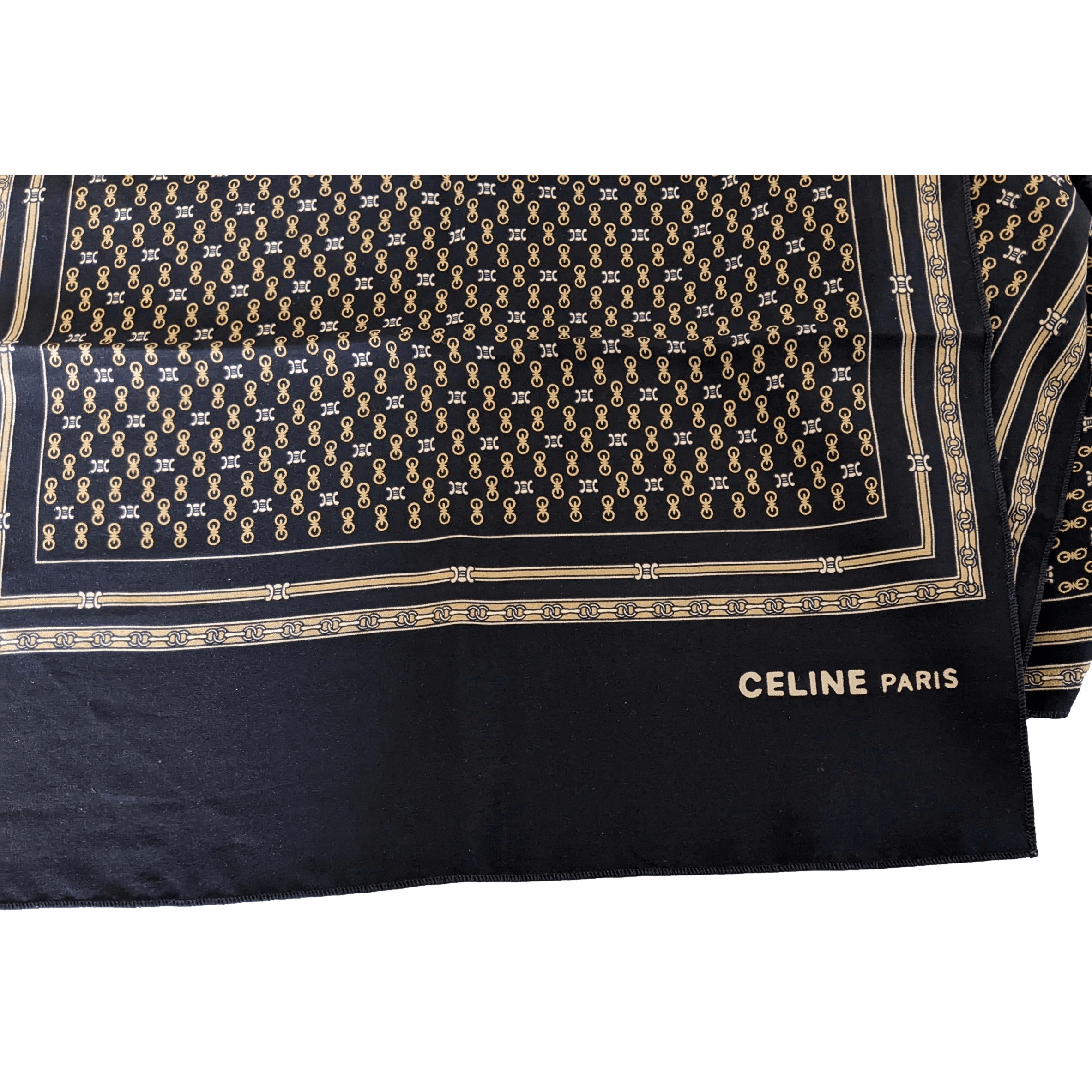 CELINE  Black/Gold/Silver Logo Twilll Silk Stole