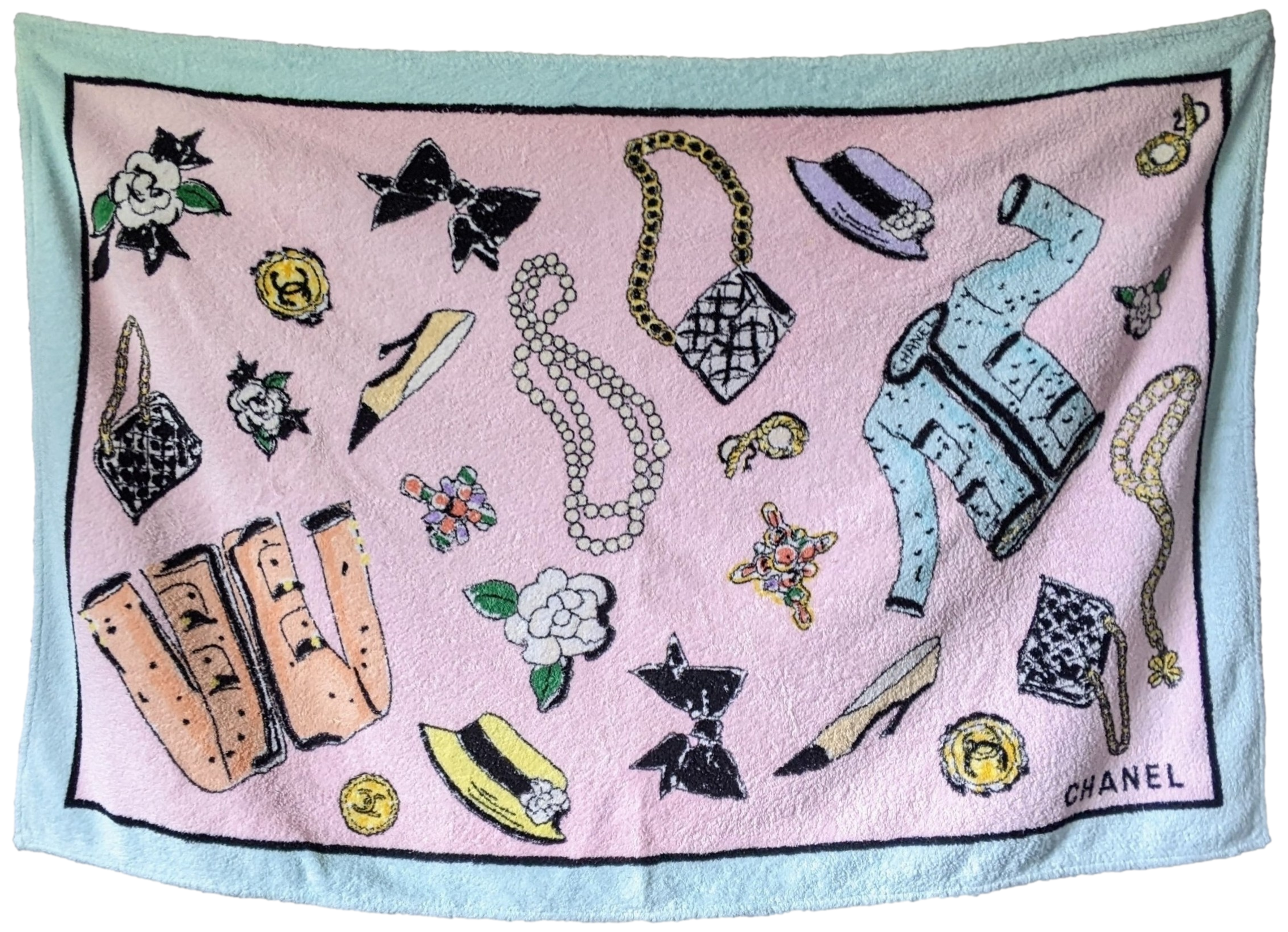 CHANEL ACCESSOIRES Terry Cotton Beach Towel 100 x 150 cm