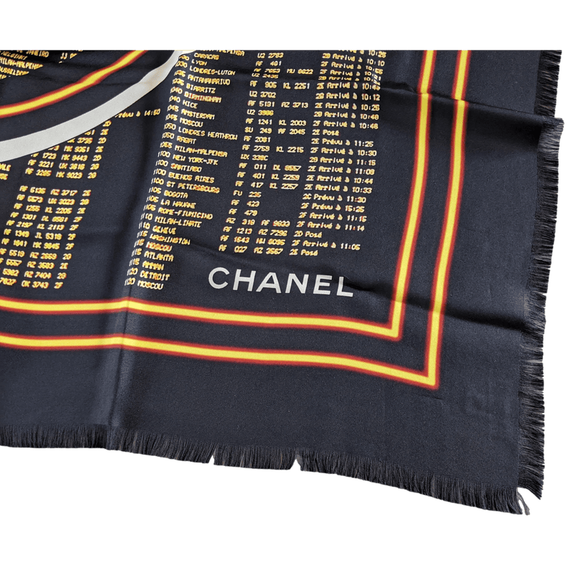 CHANEL Black Airport by Lagerfeld Special Issue Twill Silk Shawl 140