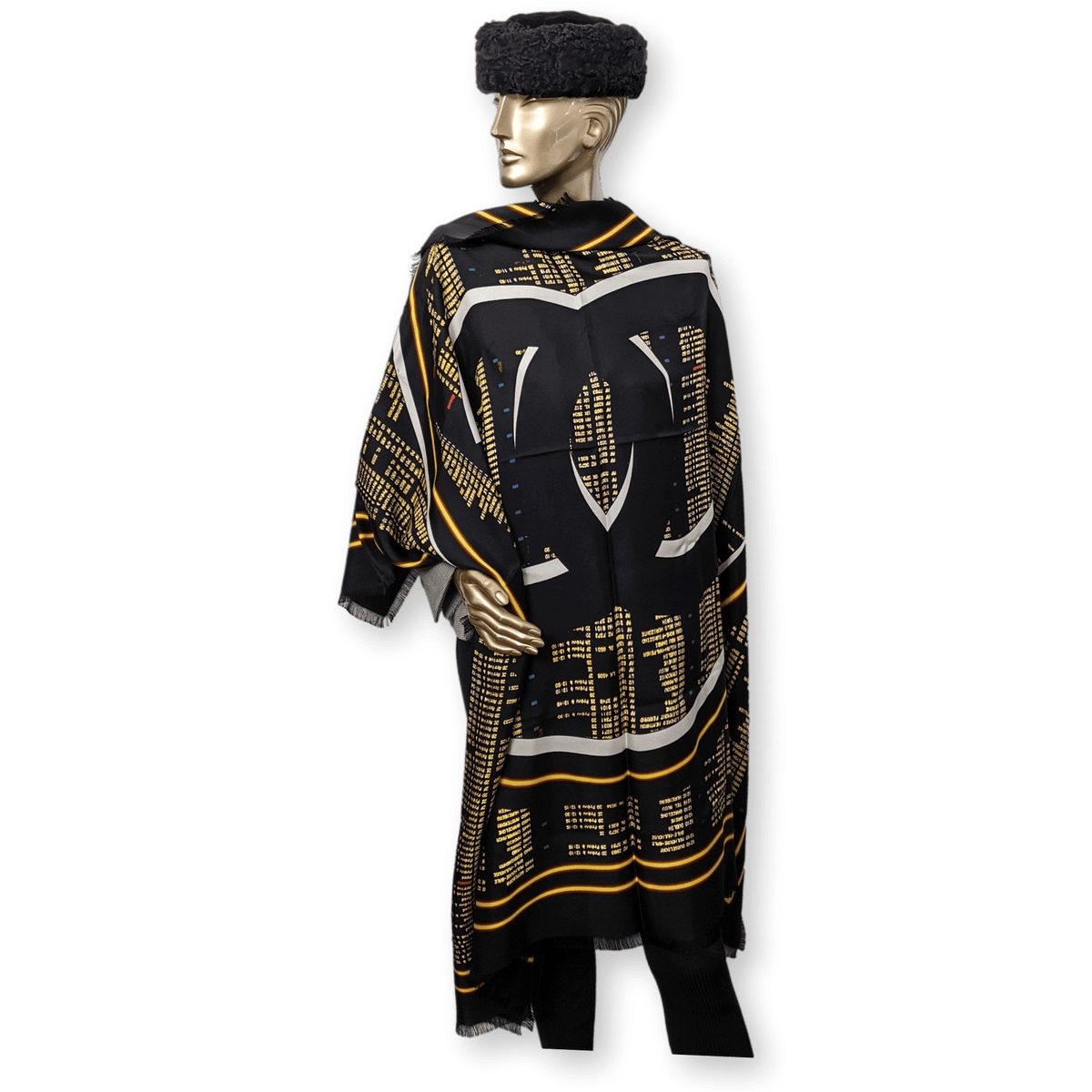 CHANEL Black Airport by Lagerfeld Special Issue Twill Silk Shawl 140