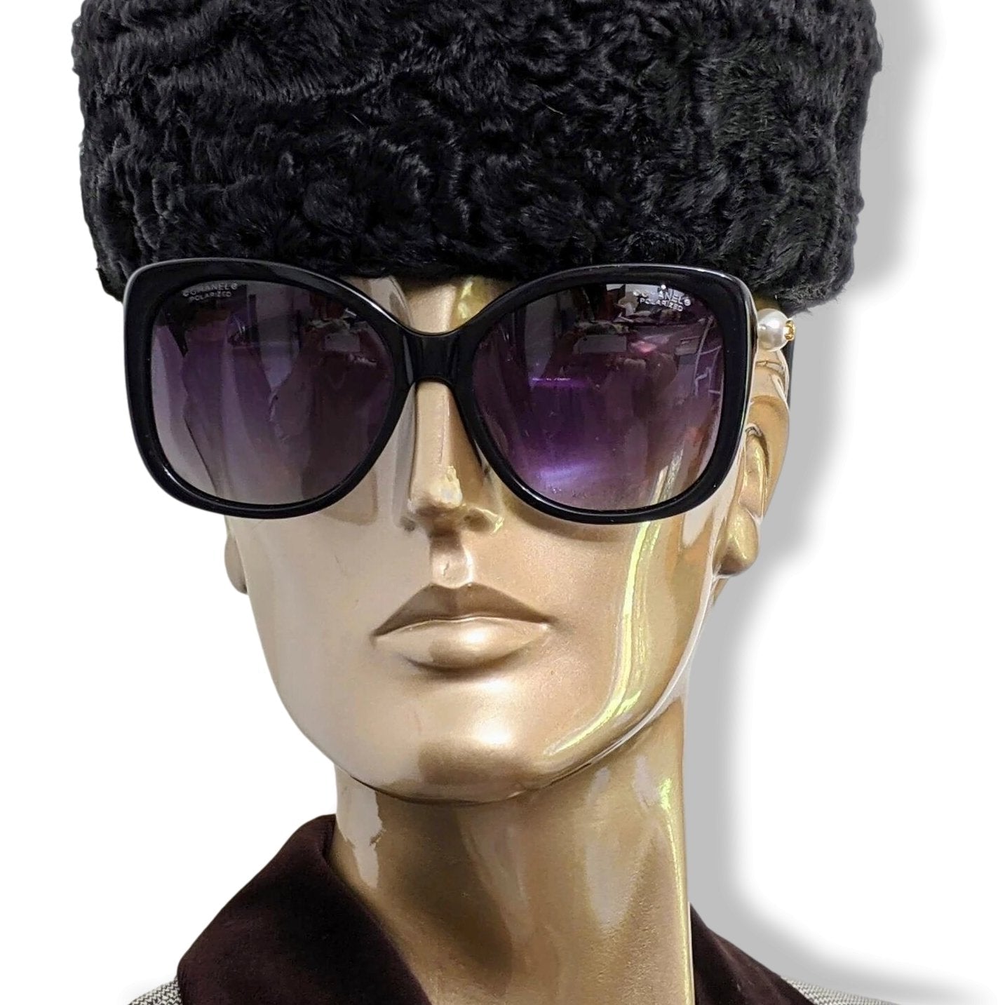 Chanel Black Acetate Pearl CC Women Polarized Sunglasses PAPILLON Ret. 490cm EUR, Mint! - poupishop