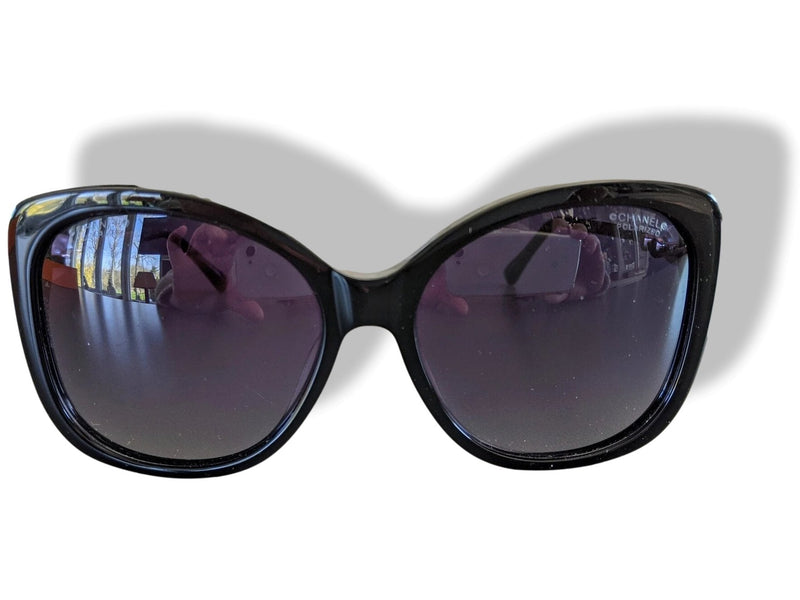 Chanel Black Acetate Pearl CC Women Polarized Sunglasses PAPILLON Ret. 490cm EUR, Mint! - poupishop