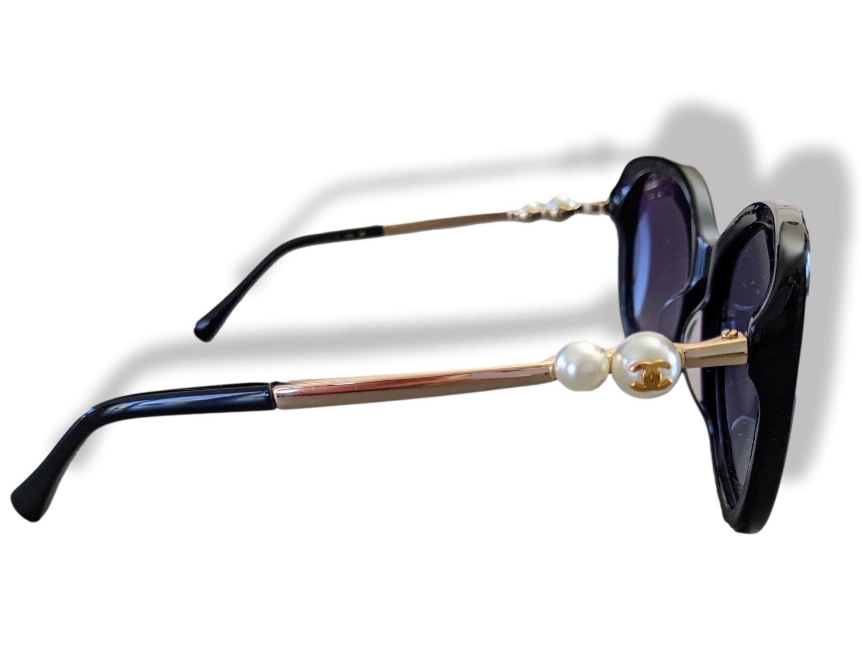 Chanel Black Acetate Pearl CC Women Polarized Sunglasses PAPILLON Ret. 490cm EUR, Mint! - poupishop