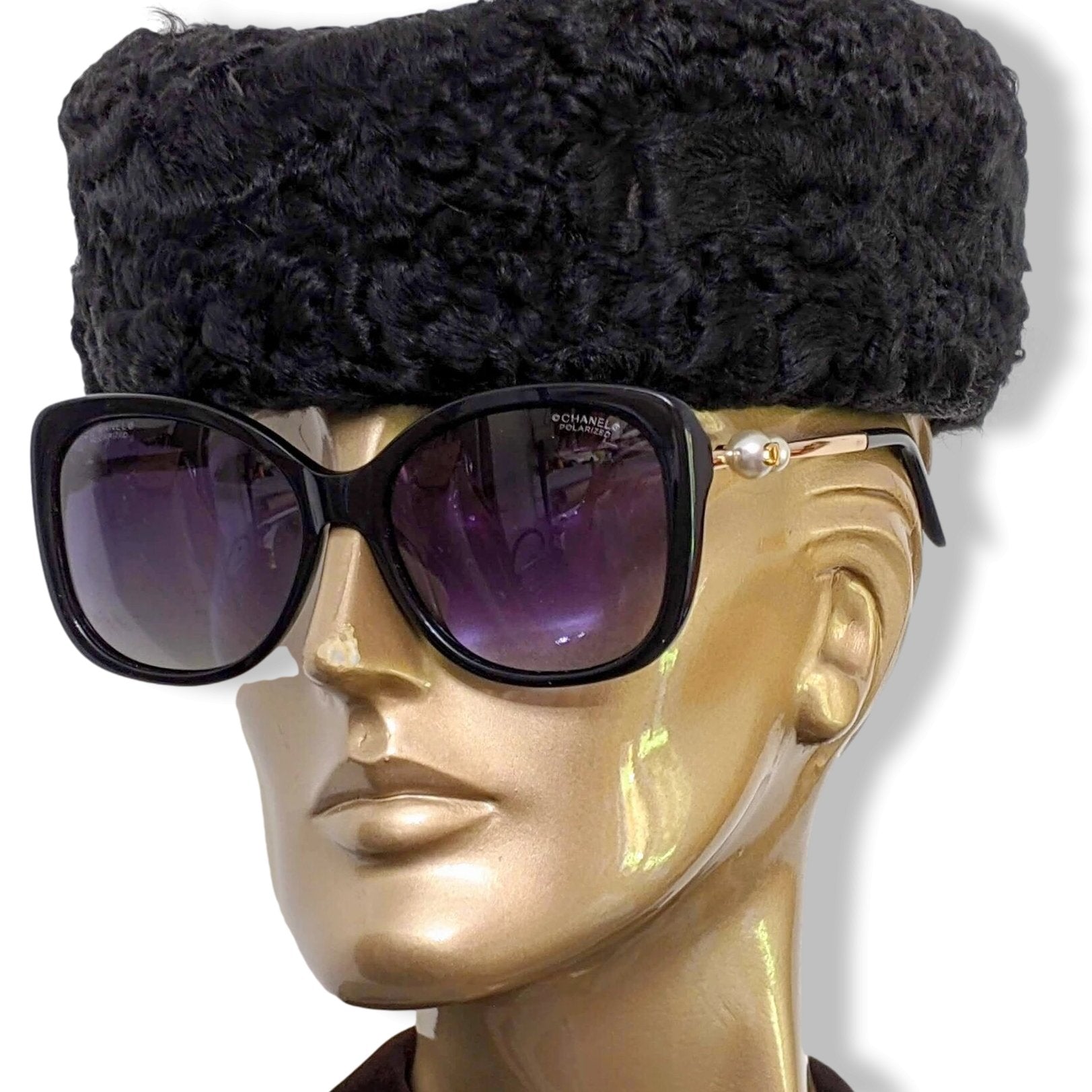 Chanel Black Acetate Pearl CC Women Polarized Sunglasses PAPILLON Ret. 490cm EUR, Mint! - poupishop