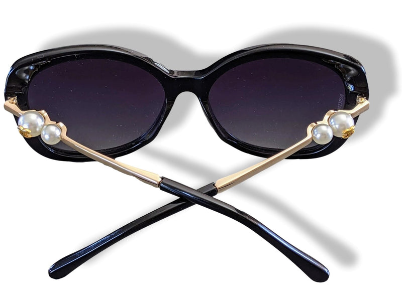 CHANEL Black Acetate Pearl CC Women Polarized Sunglasses PAPILLON