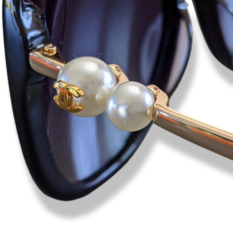 CHANEL Black Acetate Pearl CC Women Polarized Sunglasses PAPILLON