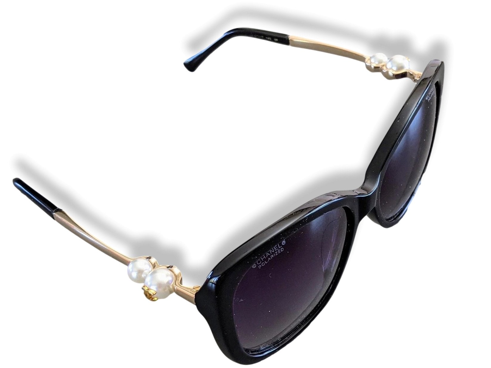 Chanel Black Acetate Pearl CC Women Polarized Sunglasses PAPILLON Ret. 490cm EUR, Mint! - poupishop