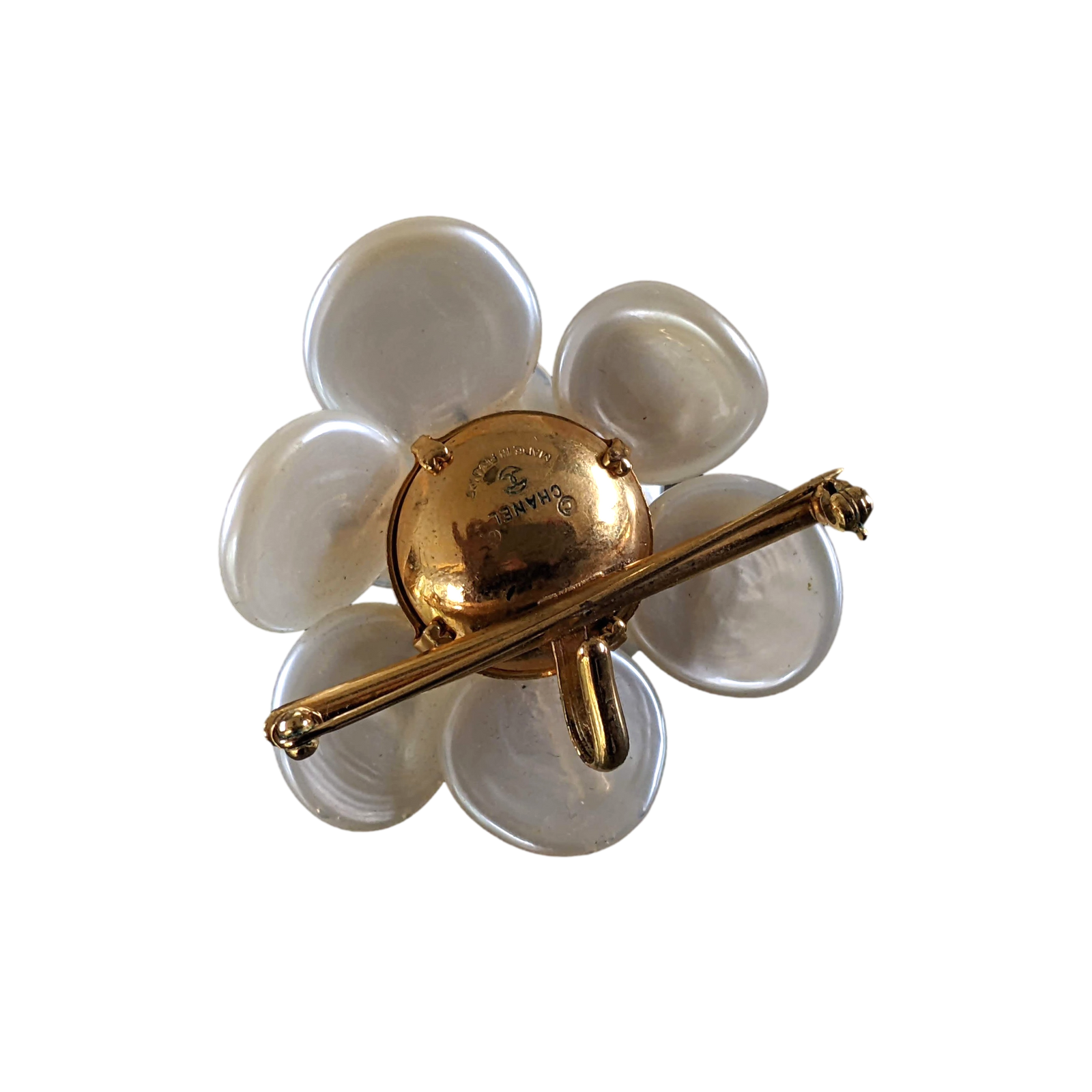 CHANEL CAMELIA 1990s Collector Mother-of-Pearl Pendant Brooch