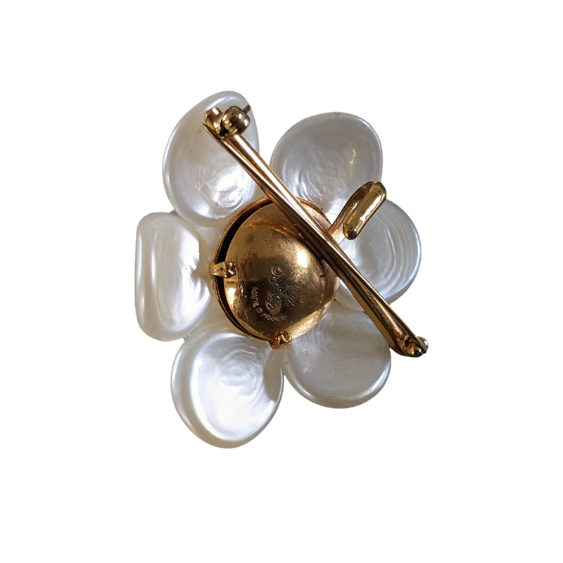 CHANEL CAMELIA 1990s Collector Mother-of-Pearl Pendant Brooch, Rare!