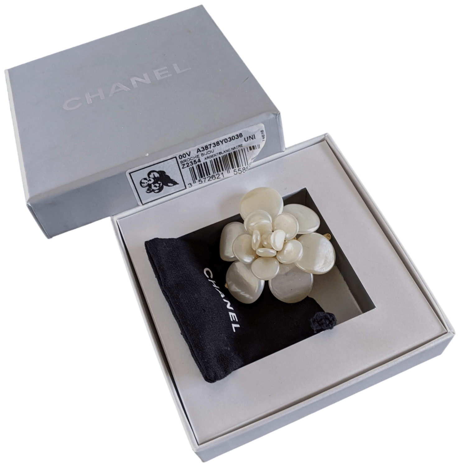 CHANEL CAMELIA 1990s Collector Mother-of-Pearl Pendant Brooch