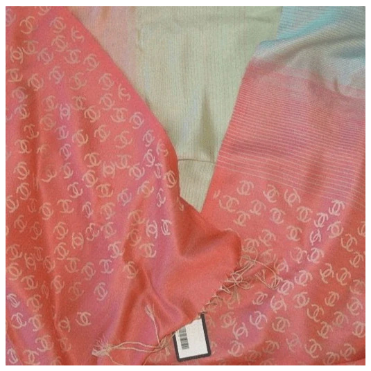 Chanel Pink Turquoise Ficelle Monogram Silk/Wool Huge Stole with Tassels