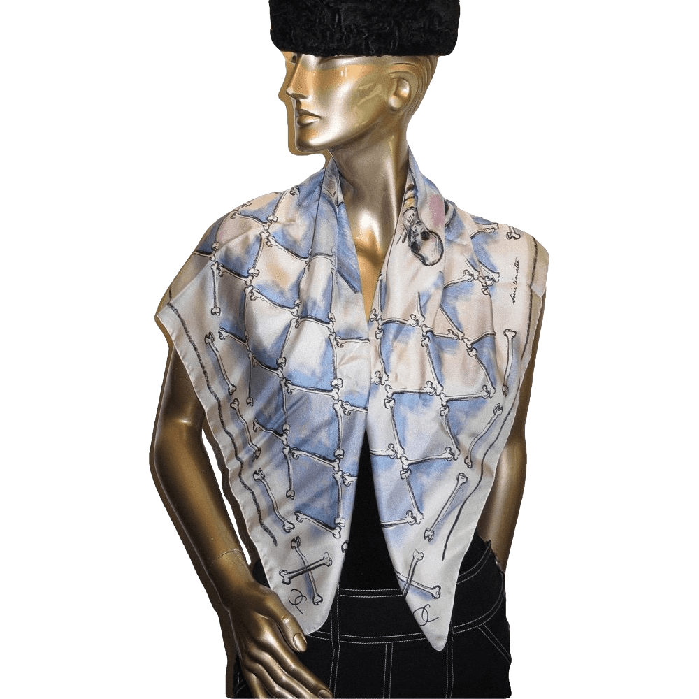 CHANEL 2009 Limited Edt 1000 Ex. Musee Maillol VANITIES Skull by Karl Lagerfeld Silk Scarf 90x 90 cm