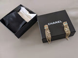 CHANEL Owl CC Logo Crystal Tassel Earrings Gold Tone 2018