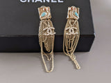CHANEL Owl CC Logo Crystal Tassel Earrings Gold Tone 2018