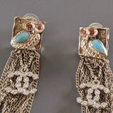CHANEL Owl CC Logo Crystal Tassel Earrings Gold Tone 2018