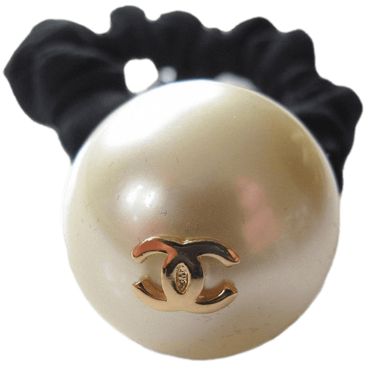 CHANEL Huge Pearl ChouChou CC Logo Hair Tie