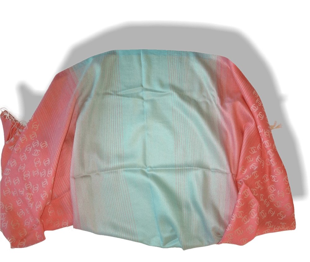 Chanel Pink Turquoise Ficelle Monogram Silk/Wool Huge Stole with Tassels, NIB! - poupishop