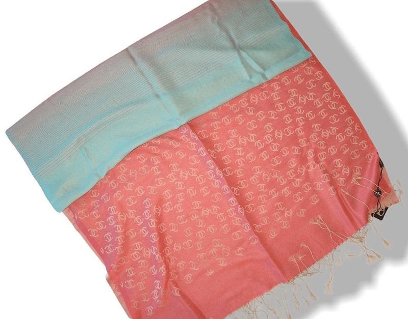 Chanel Pink Turquoise Ficelle Monogram Silk/Wool Huge Stole with Tassels, NIB! - poupishop
