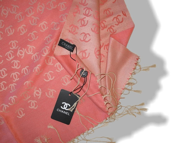 Chanel Pink Turquoise Ficelle Monogram Silk/Wool Huge Stole with Tassels, NIB! - poupishop
