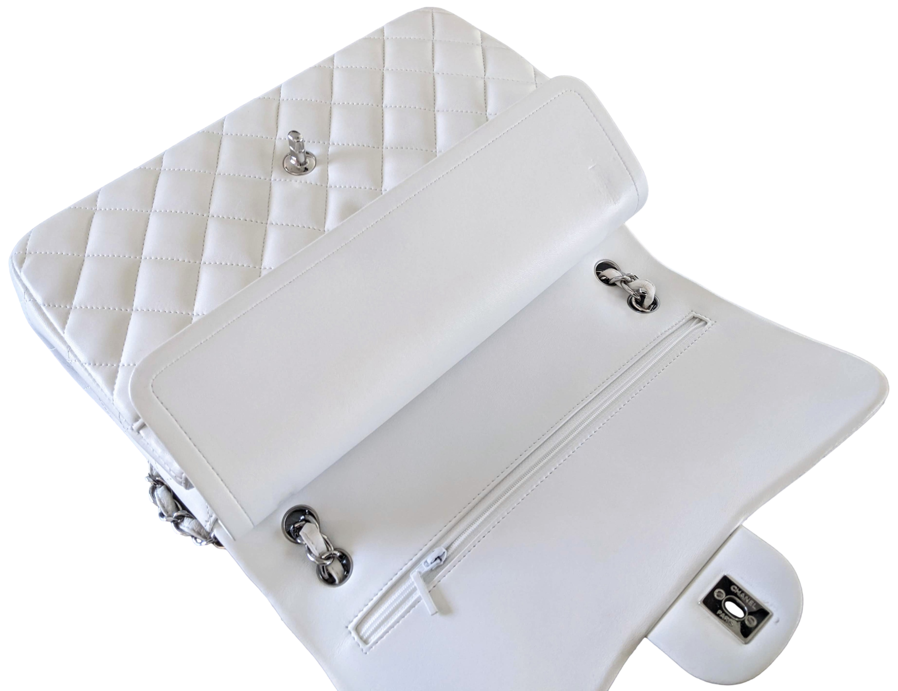 CHANEL TIMELESS CLASSIQUE JUMBO White Shoulder Bag PHW
