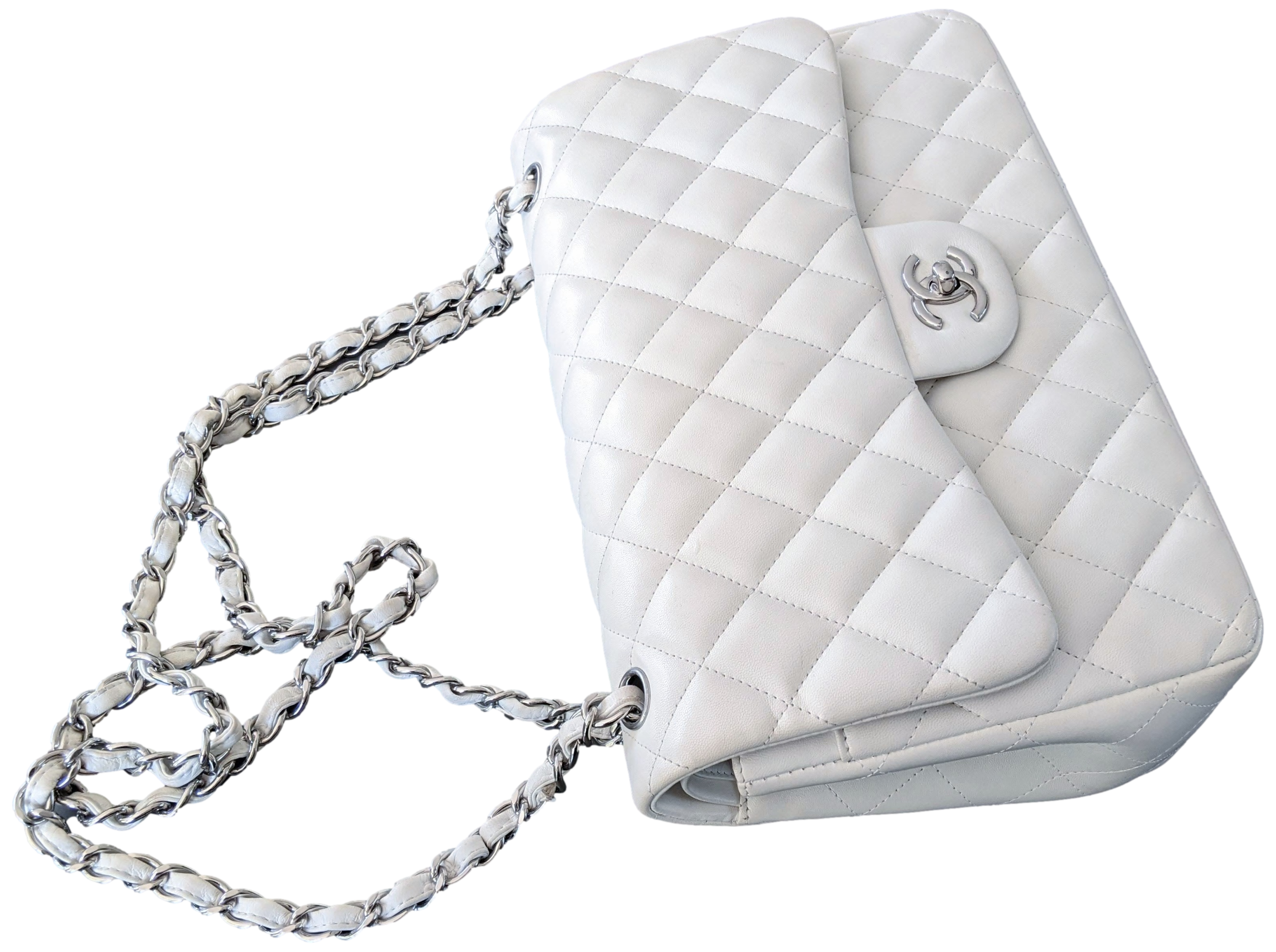CHANEL TIMELESS CLASSIQUE JUMBO White Shoulder Bag PHW