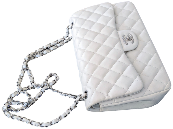CHANEL TIMELESS CLASSIQUE JUMBO White Shoulder Bag PHW | poupishop CHANEL TIMELESS CLASSIQUE JUMBO White Shoulder Bag PHW | poupishop