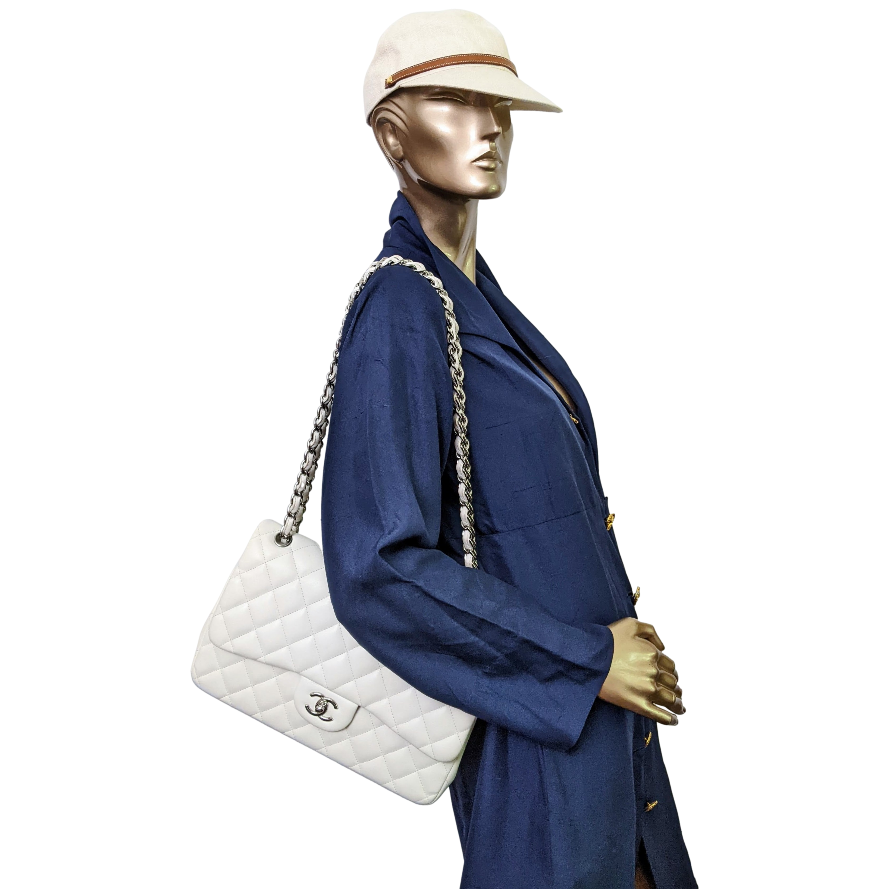 CHANEL TIMELESS CLASSIQUE JUMBO White Shoulder Bag PHW