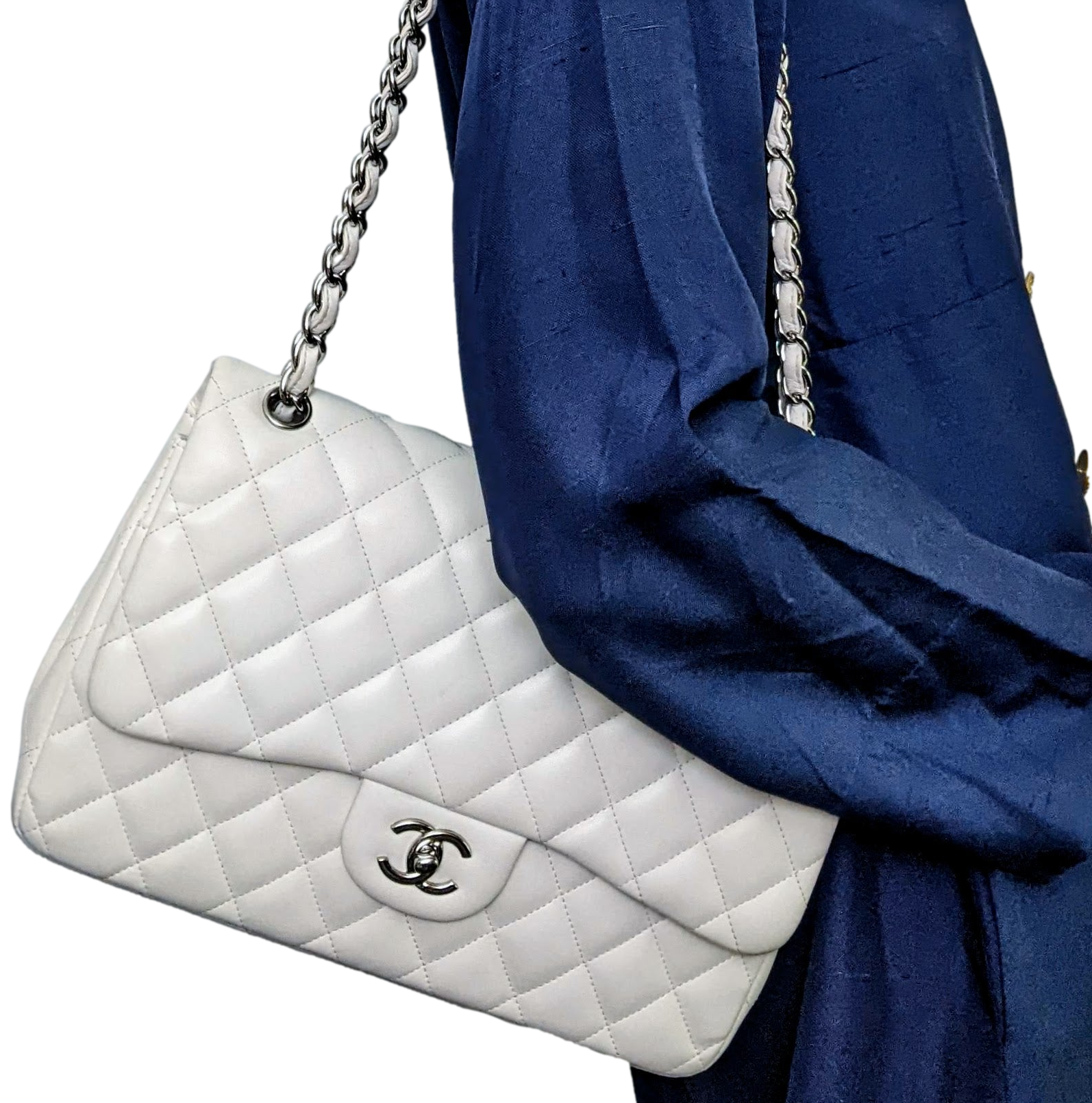 CHANEL TIMELESS CLASSIQUE JUMBO White Shoulder Bag PHW