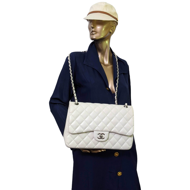 CHANEL TIMELESS CLASSIQUE JUMBO White Shoulder Bag PHW poupishop