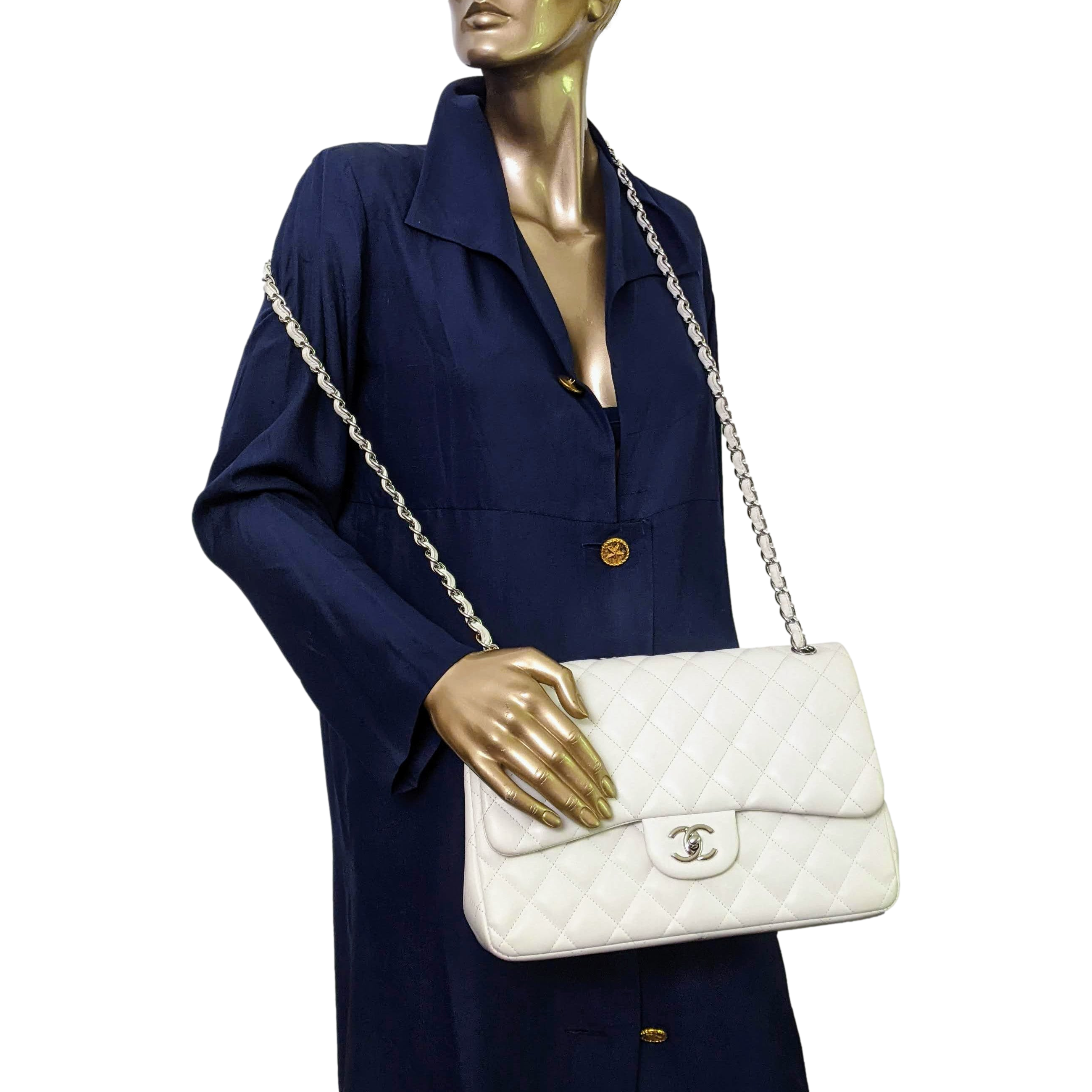 CHANEL TIMELESS CLASSIQUE JUMBO White Shoulder Bag PHW