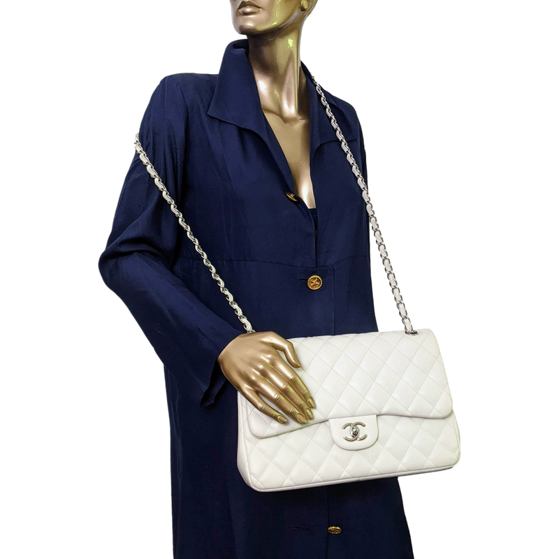 CHANEL TIMELESS CLASSIQUE JUMBO White Shoulder Bag PHW