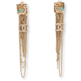 CHANEL Owl CC Logo Crystal Tassel Earrings Gold Tone 2018 with Box