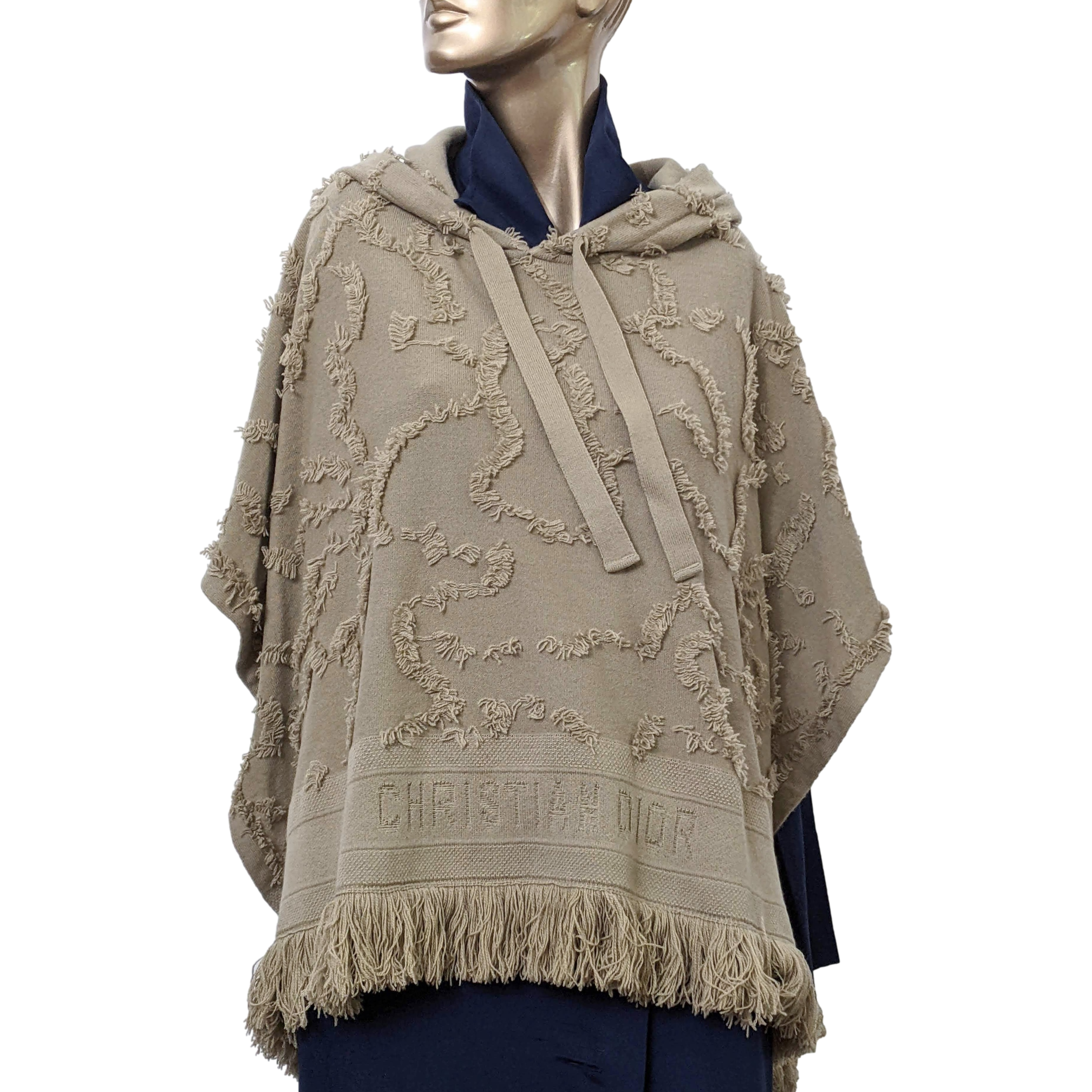 CHRISTIAN DIOR PONCHO 99% Fringed Cashmere SzS