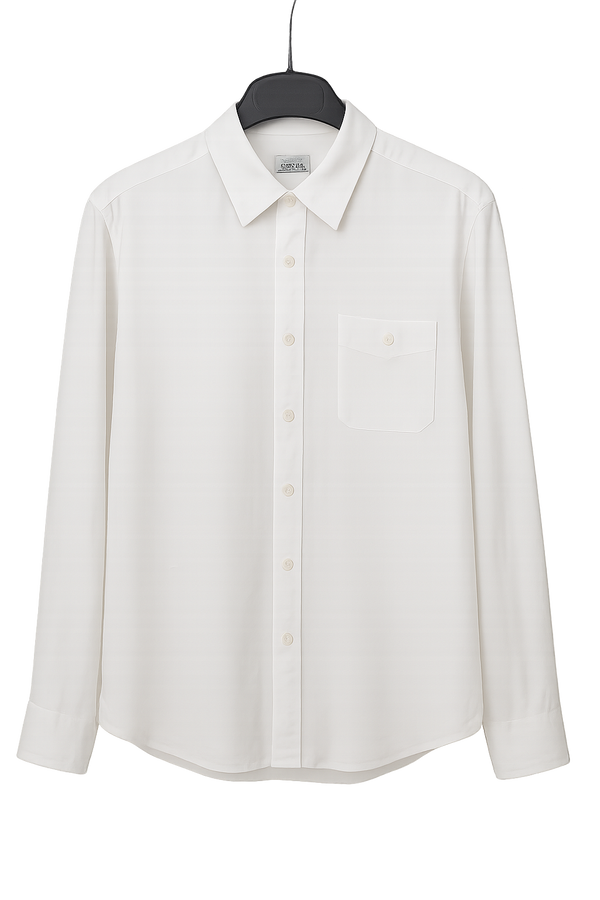 HERMES White Linen Men's Long Sleeves Shirt, Sz44