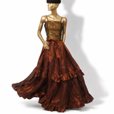 YVES SAINT LAURENT Rive Gauche Copper Brown Satin of Silk Changeante Long Ruffle Skirt Rare!