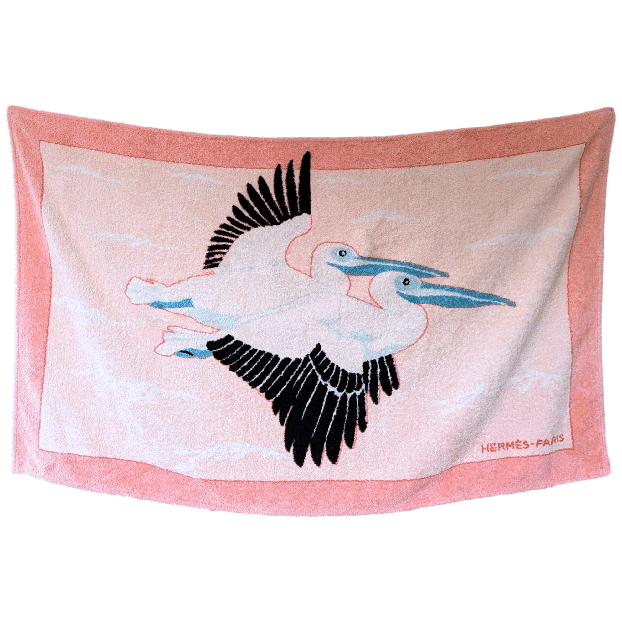 HERMES Pelicans Terry Beach Towel Pink 90 x 150 cm