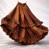 YVES SAINT LAURENT Rive Gauche Copper Brown Satin of Silk Changeante Long Ruffle Skirt Rare!