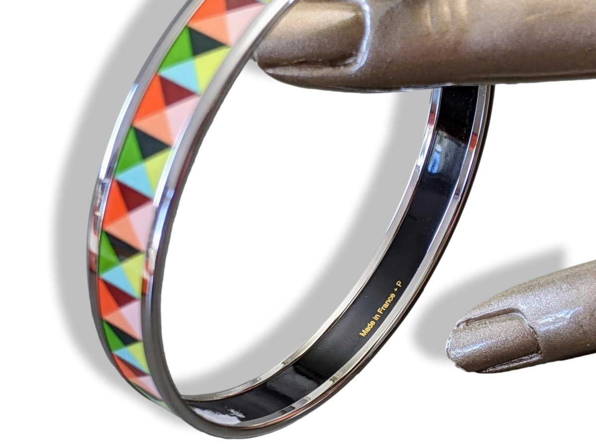 Hermes [101] Multicolore Enamel CLOUS EN TROMPE L'OEIL PHW Narrow Bangle Bracelet Sz 070, BNIB! - poupishop