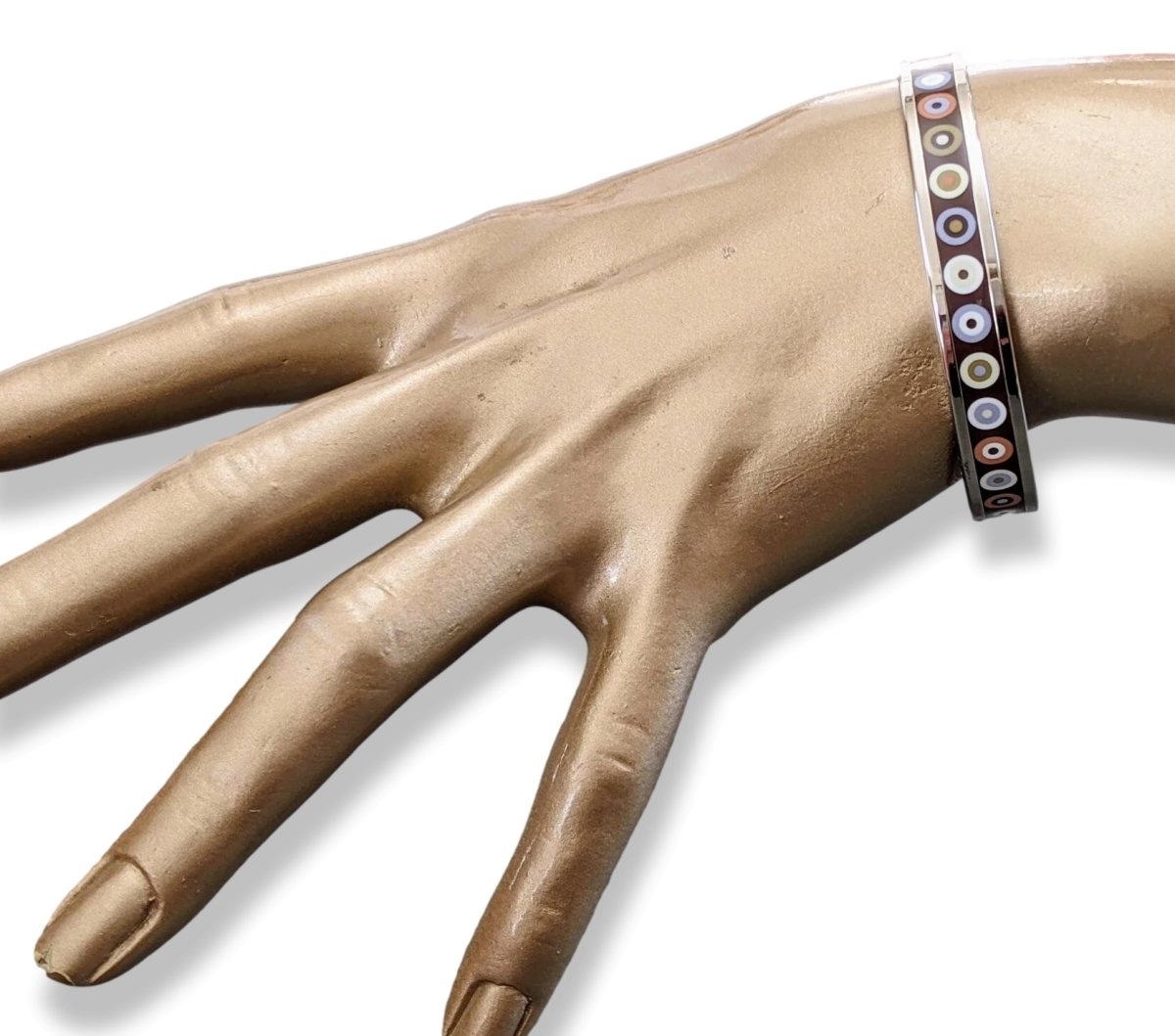 Hermes [105] Col 11 Enamel DANCING CIRCLES PHW Narrow Bangle Bracelet Sz 065, BNIB! - poupishop