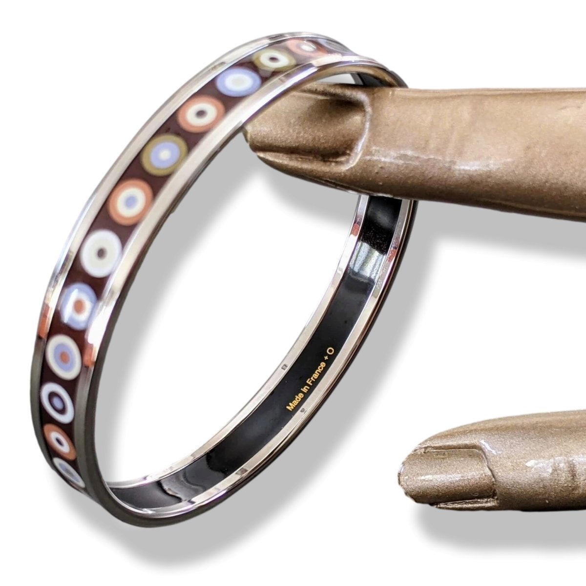 Hermes [105] Col 11 Enamel DANCING CIRCLES PHW Narrow Bangle Bracelet Sz 065, BNIB! - poupishop