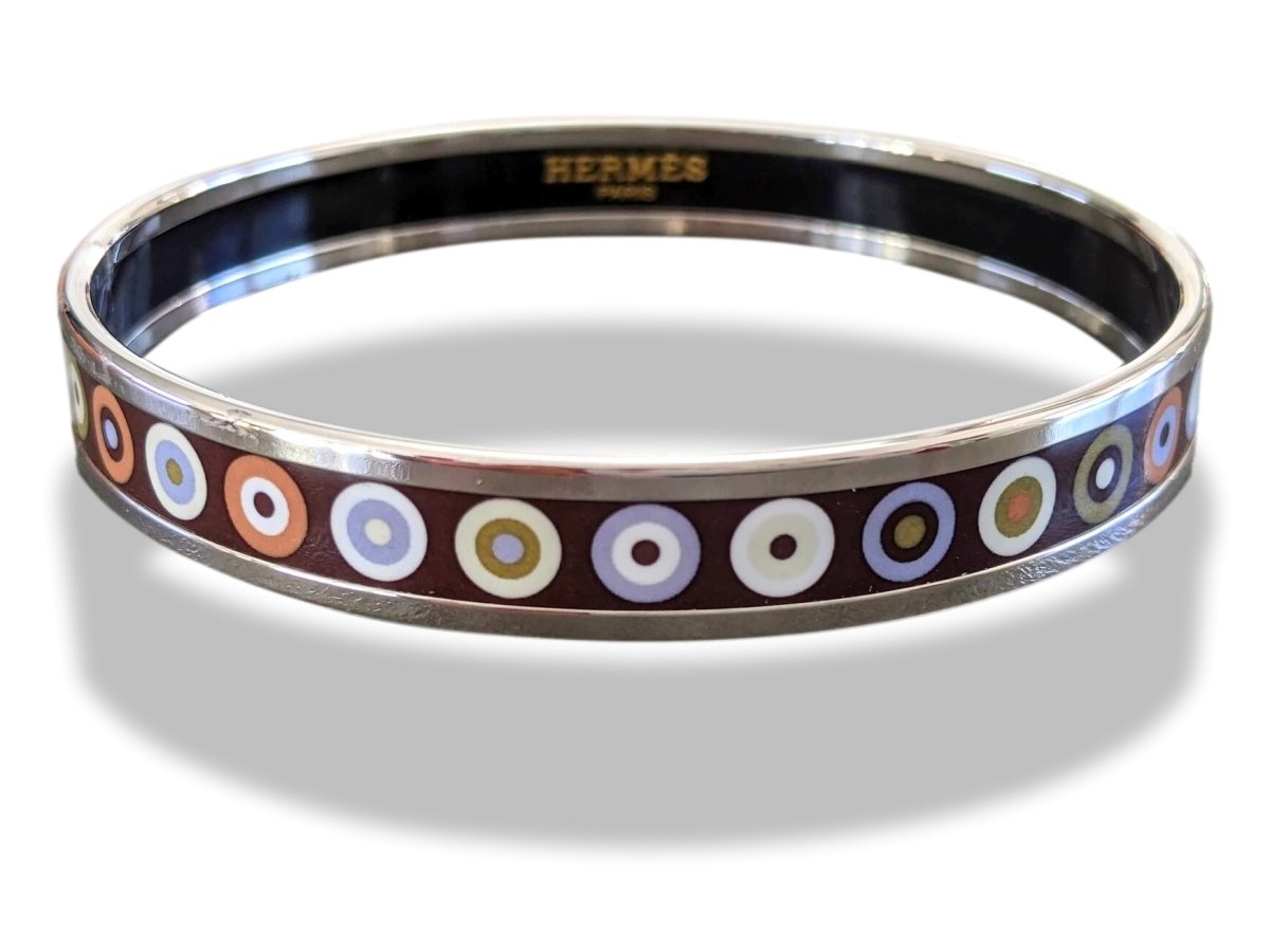 Hermes [105] Col 11 Enamel DANCING CIRCLES PHW Narrow Bangle Bracelet Sz 065, BNIB! - poupishop