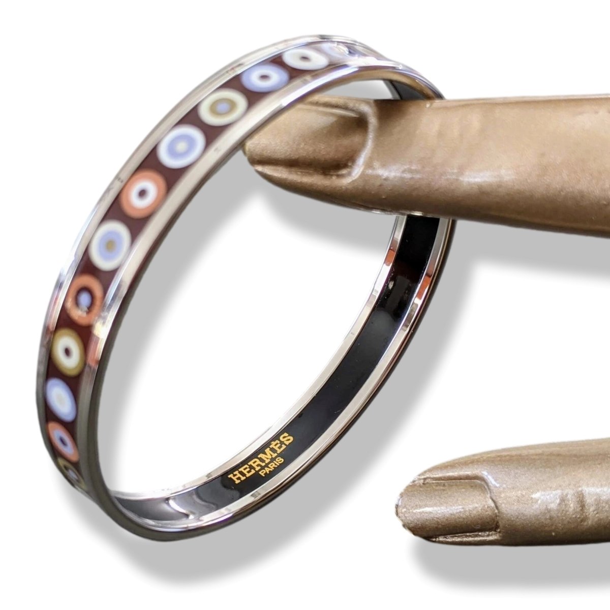 Hermes [105] Col 11 Enamel DANCING CIRCLES PHW Narrow Bangle Bracelet Sz 065, BNIB! - poupishop