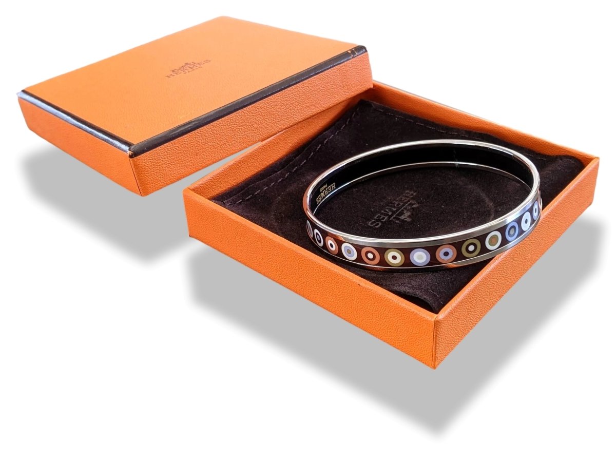Hermes [105] Col 11 Enamel DANCING CIRCLES PHW Narrow Bangle Bracelet Sz 065, BNIB! - poupishop