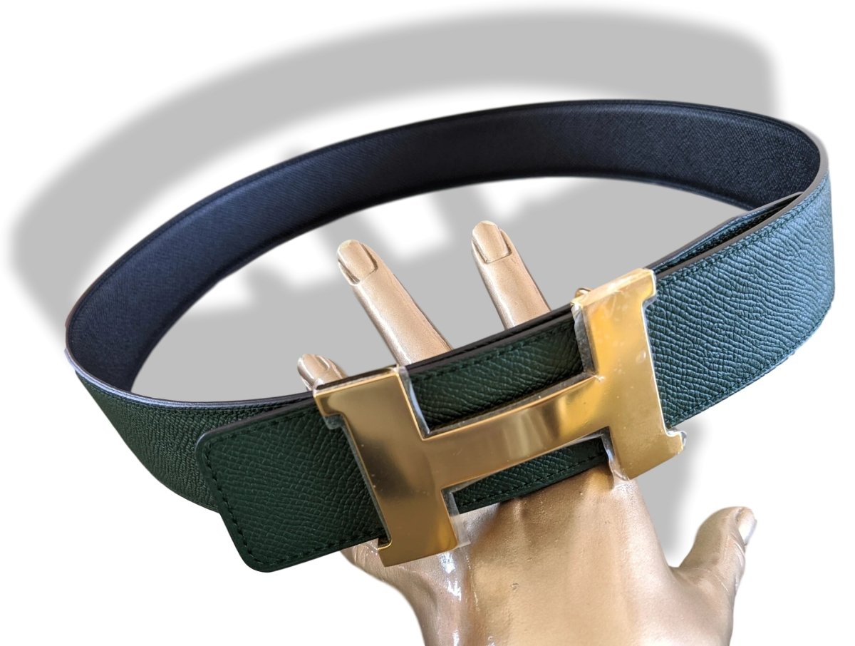 Hermes [131] Noir/Vert Anglais Epsom/Epsom Leather Reversible Strap Belt 42 MM Sz90cm, BNWTIB! - poupishop